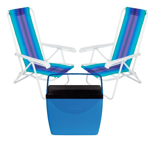 Kit Praia Caixa Térmica Cooler 26 L + 2 Cadeiras Coloridas