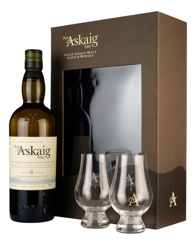 Whisky Port Askaig 8 Con Estuche Y Vasos Bostonmartin