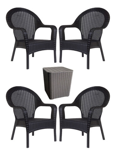 Juego De Jardin Set Rattan Sillon Qatar X4 + Mesa Capri 