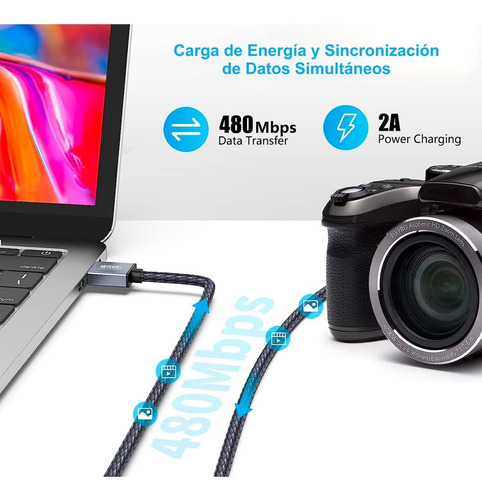 Cable Usb 2.0 A Mini Usb V3 5 Pins 480mbps Nylon Netcom 1.8m