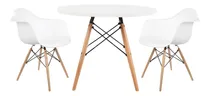 Comprar Juego De Comedor Con Mesa Circular De 80cm + 2 Sillas Eames Color Blanco Diseño De La Tela De Las Sillas Liso