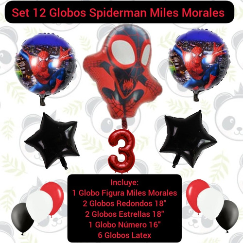 Set 12 Globos Decoración Cumpleaños Spiderman Miles Morales 