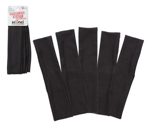 Diademas Scunci De Conair Soft, Elásticas, Negras, 5 Unidade