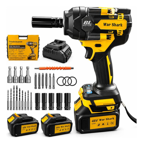 1500 N.m Chave De Impacto Profissional 48V Brushless 2 Baterias 4000ma War Shark Bivolt Parafusadeira E Furadeira Maleta E Acessórios Alt...