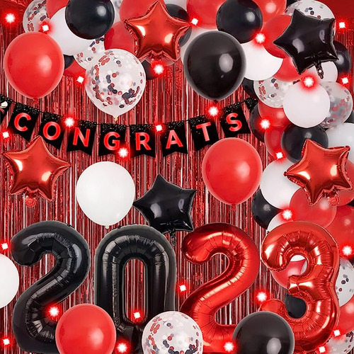 Decoraciones Graduacion Roja Para Clase 2023 77 Globos Numer