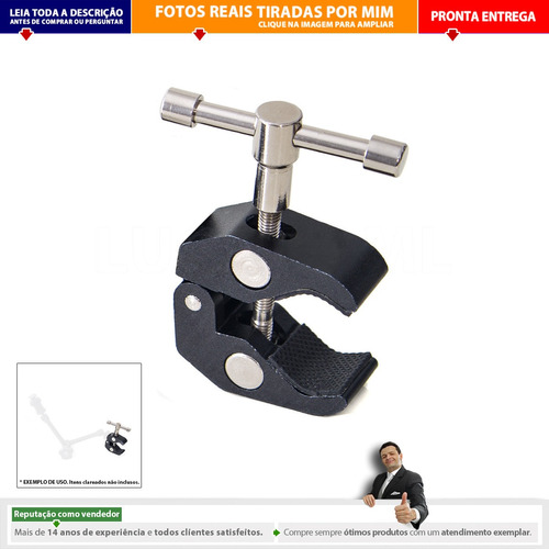 Garra Braçadeira Clamp Com Roscas 1/4 E 3/8 P/ Braço Mágico