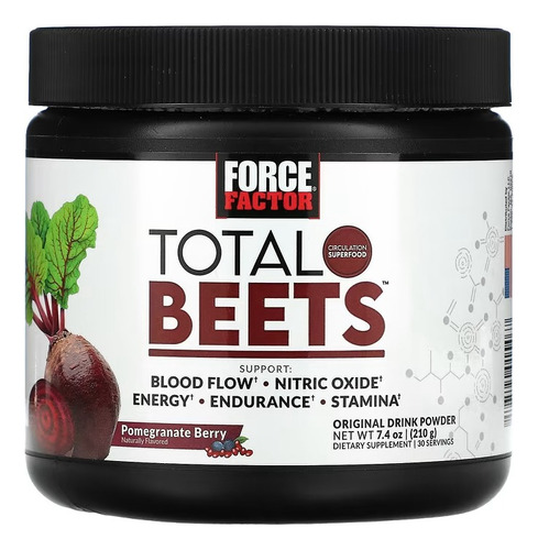 Force Factor Total Beets Energía, Resistencia 210g Sabor Baya De Granada