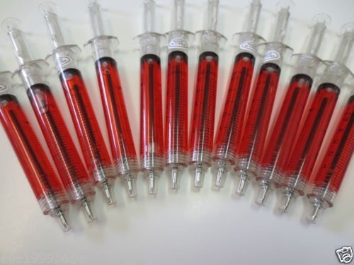 Bolígrafo - Lot 12 Red Syringe Shape Pens Ball Point Pen For