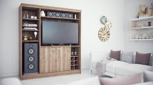 Modular P- Tv Led 65 Con Bodega- Bristol Dl 861- 180-160-50 Color Roble Termo Negro- Roble Nebraska Gris- Fineline Crema