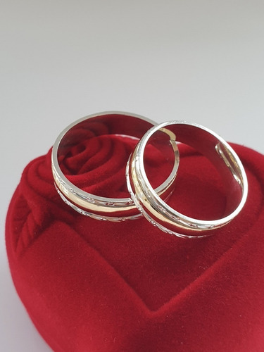 Imagen 4 de 5 de Argolla Compromiso Matrimonio Oro 18k Y Plata 925 Ref 02