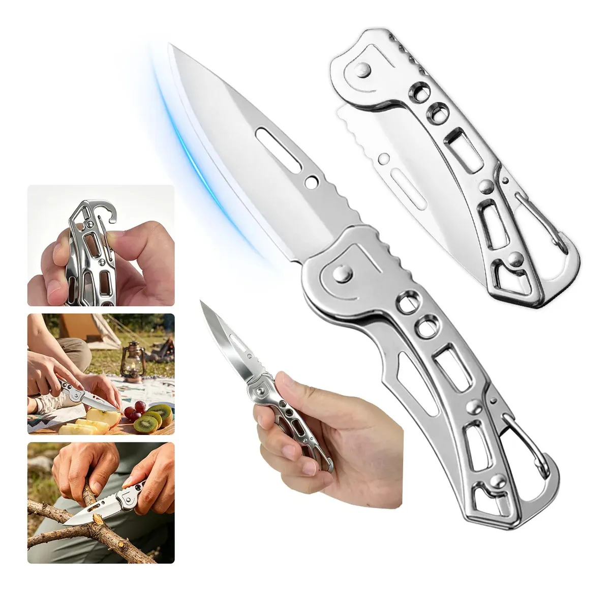 Vanance Navaja De Camping Plegable Multiherramienta Acero Inoxidable Portátil Cuchillos De Caza Navaja Tactica Militar Pesca Y Defensa Personal Supervivencia Seguridad Plateado