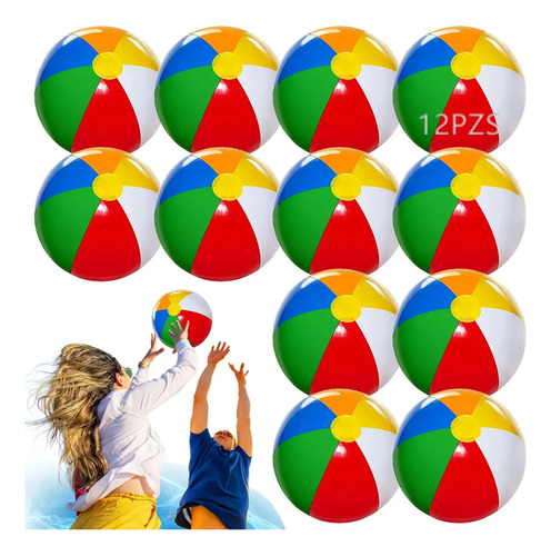 12pcs Pelota De Playa Inflable De Colores 30cm Albercas Blanco Amarillo Rojo Azul Arcoíris