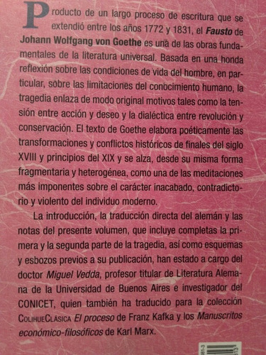 Imagen 9 de 9 de Johann Wolfgang Von Goethe - Fausto (colihue Miguel Vedda)