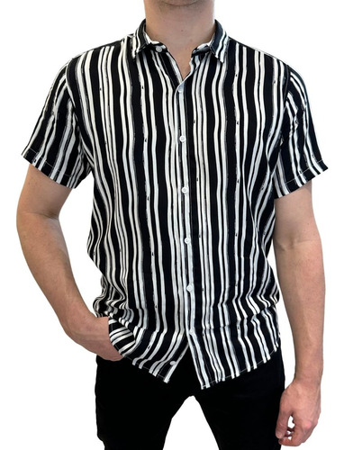 Camisa A Rayas Viscosa Manga Corta Hombre Caballero Ebk ®