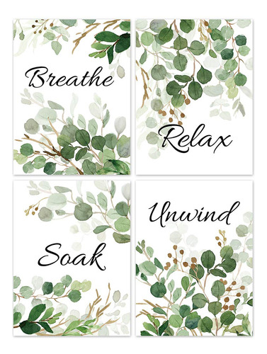 Hlniuc Relax Soak Unwind Breathe With Green Leaf Art Print,.