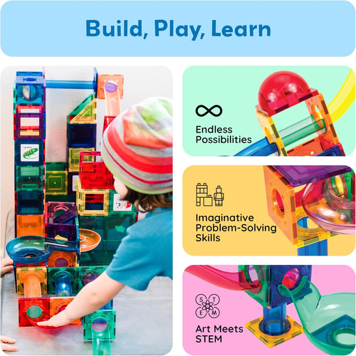 Picassotiles 70 Pcs Marble Run Maze Race Track Magnetic T...
