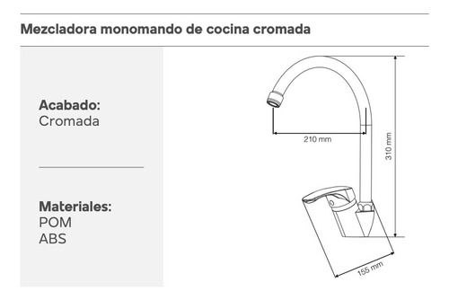 Mezcladora Llave Cocina Monomando Fregadero Grifo Acero