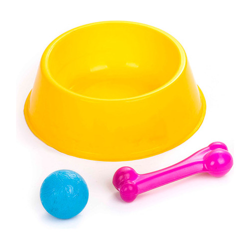 Kit Para Perro Adulto Comedero Chico + Hueso + Pelota