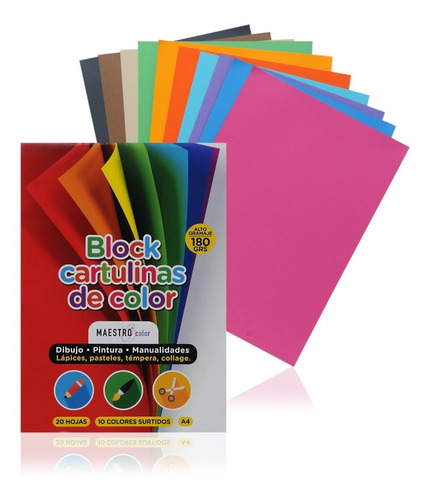 Block  De Cartulina A4  20 Hojas Colores Surtidos 180grs