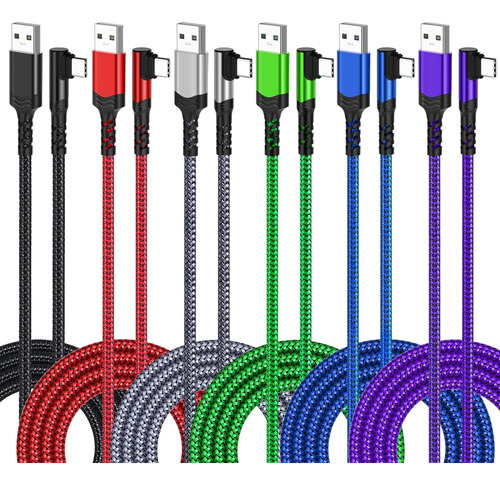 Paquete De 6 Cables Usb C De 10 Pies De Agtray, 90 Grados...