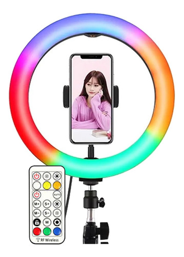 Aro De Luz Rgb Multicolor Con Control De 26cm Y Tripode 2.1m