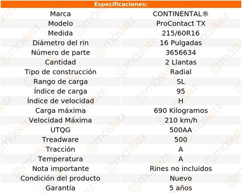 Par Llantas Procontact Tx Continental 215/60r16 95h Sl