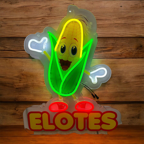 Letrero Luminoso Elote Entero Imagen Con Frase Elotes Neón