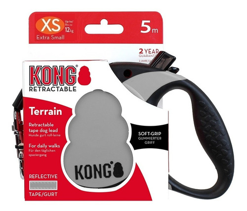 Guia Retrátil Kong Terrain Pp Cinza Cães Até 12kg 3m