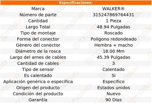 Sensor O2 Ox Audi 5000 Quattro 5 Cil 2.3l 87/88 Walker