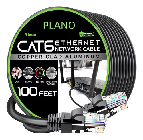 Yixoo Plano Cable Ethernet Red Lan 30m Reforzado Cat6 Internet Consola Rj-45 Cable Utp Doble Forro Exterior