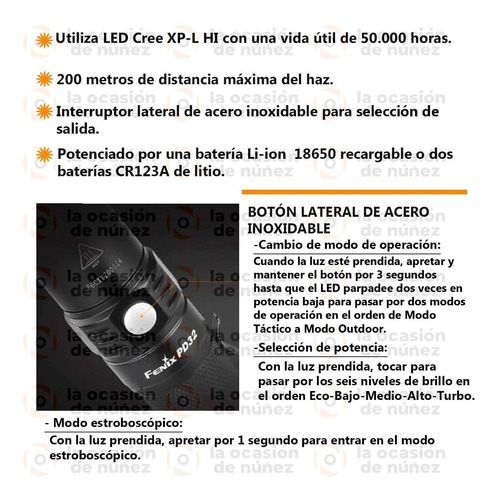 Imagen 3 de 8 de Linterna Fenix Pd35 Led 1000 Lum 200 Metros De Mano Potente