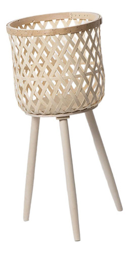 // Macetero De Suelo Con Cesta De Ratán, Beige 61x27,5cm