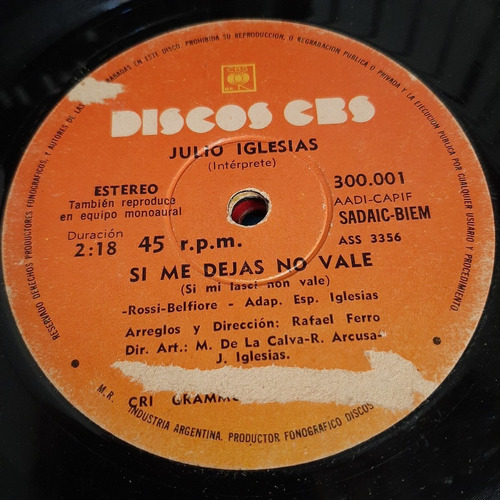 Simple Julio Iglesias Discos Cbs 300001 C17