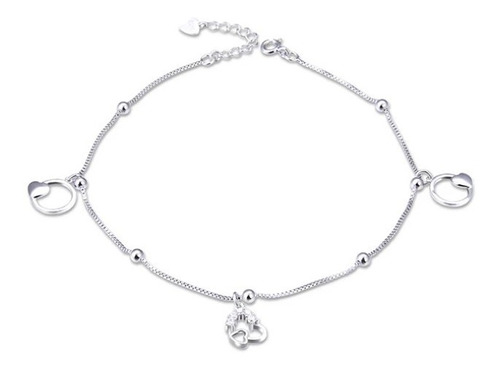 Tobillera / Pulsera De Plata Sólida 925 - Corazones