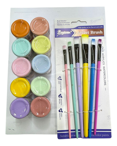 10 Gamacolor Color Pastel 30 Ml Con 1 Jgo. De Pinceles