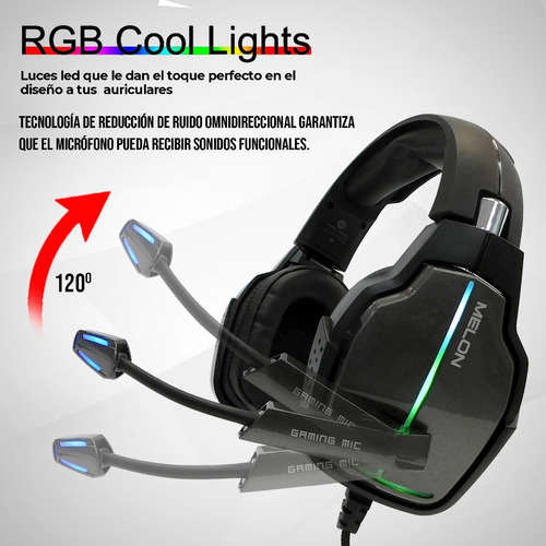 Imagen 5 de 10 de Auricular Gamer Melon Rgb Con Microfono Ajustable M9000