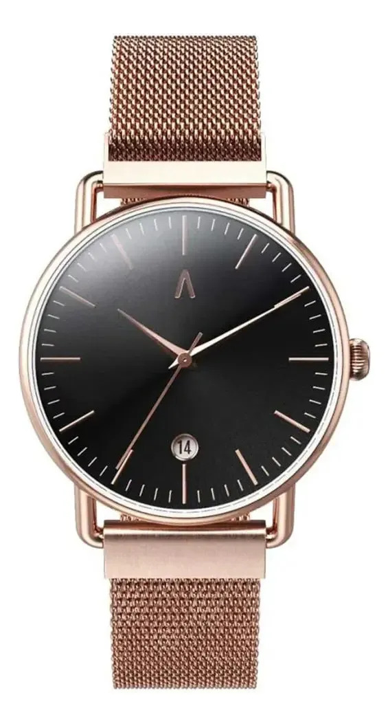 Reloj Mujer Acero Rose Gold Correa Imantada - Abaco Juana Cobre Negro