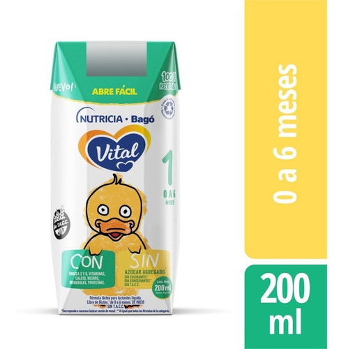 Imagen 2 de 2 de Leche Liquida Vital 1 X 3 Packs De 24 Bricks 200ml 0 A 6m