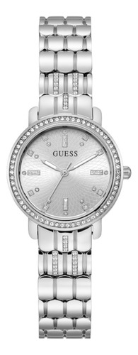 Reloj Para Mujer Guess Relojes De Dama Pareja Correa Plateado Bisel Plateado Fondo Plateado