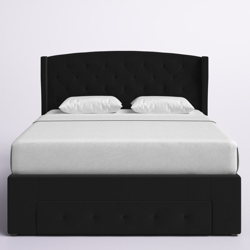 Base Cama Con Almacenaje Y Respaldo Tapizado Alojzije Negra