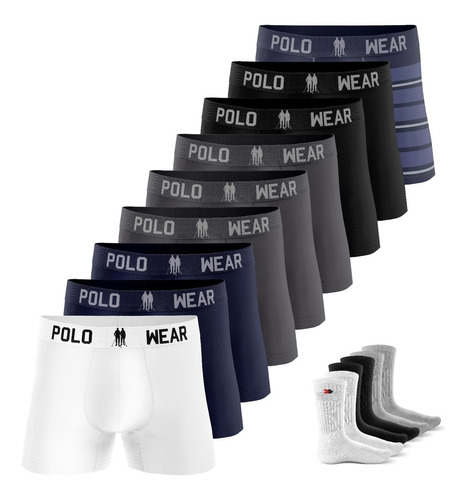 Kit 5 Cueca Boxer Adulto Masculinas Micofibra Box + 6 Meias