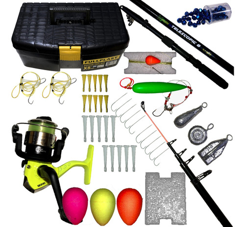 Kit Combo Set Caña 2,40 Teles Pesca Reel + Accesorios