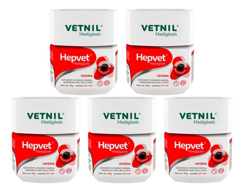 Hepvet Mastigáveis Vetnil - 30 Comprimidos - 5 Unidades