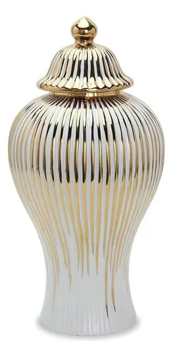 comprar Jarrón Decorativo Blanco Con Detalles Dorados