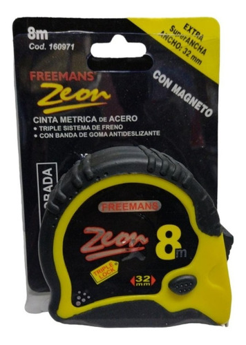 Cinta Métrica 8mts Freemans Zeon Acero Aprobada 3frenos Iman