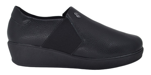 Sapato Tênis Casual Feminino Slip On Couro Aj0602 Preto