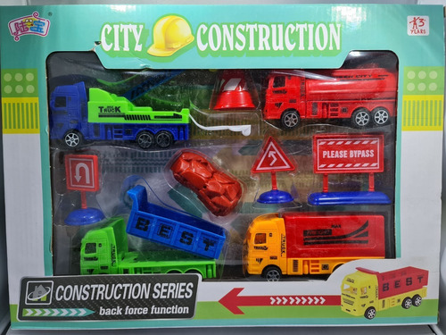 Set De 9 Piezas Camiones De Construccion Y Accesorios Colore