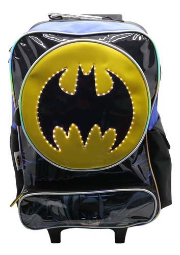 Mochila Con Carro Cresko Batman Con Luz 16 Pulgadas Lj383 Color Negro Diseño de la tela Liso