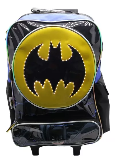 Mochila Escolar Dc Liga De La Justicia Batman Logo Luz Carro Color Negro Diseño De La Tela Liso