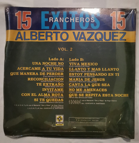 Alberto Vazquez 15 Exitos Rancheros Vinilo Lp Original